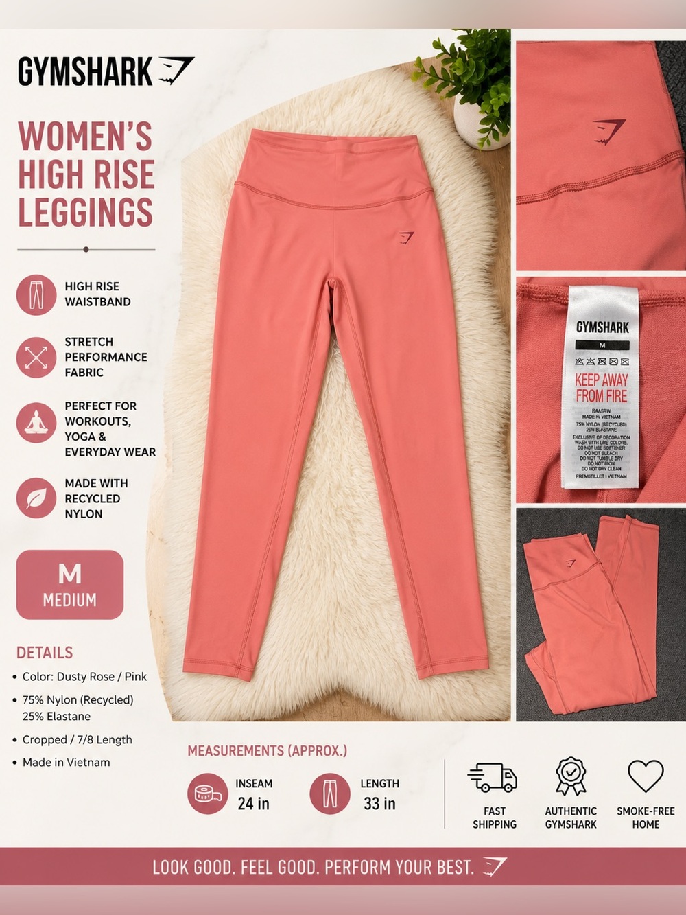 Gymshark Womenās Medium Terracotta High Rise Cropped Leggings